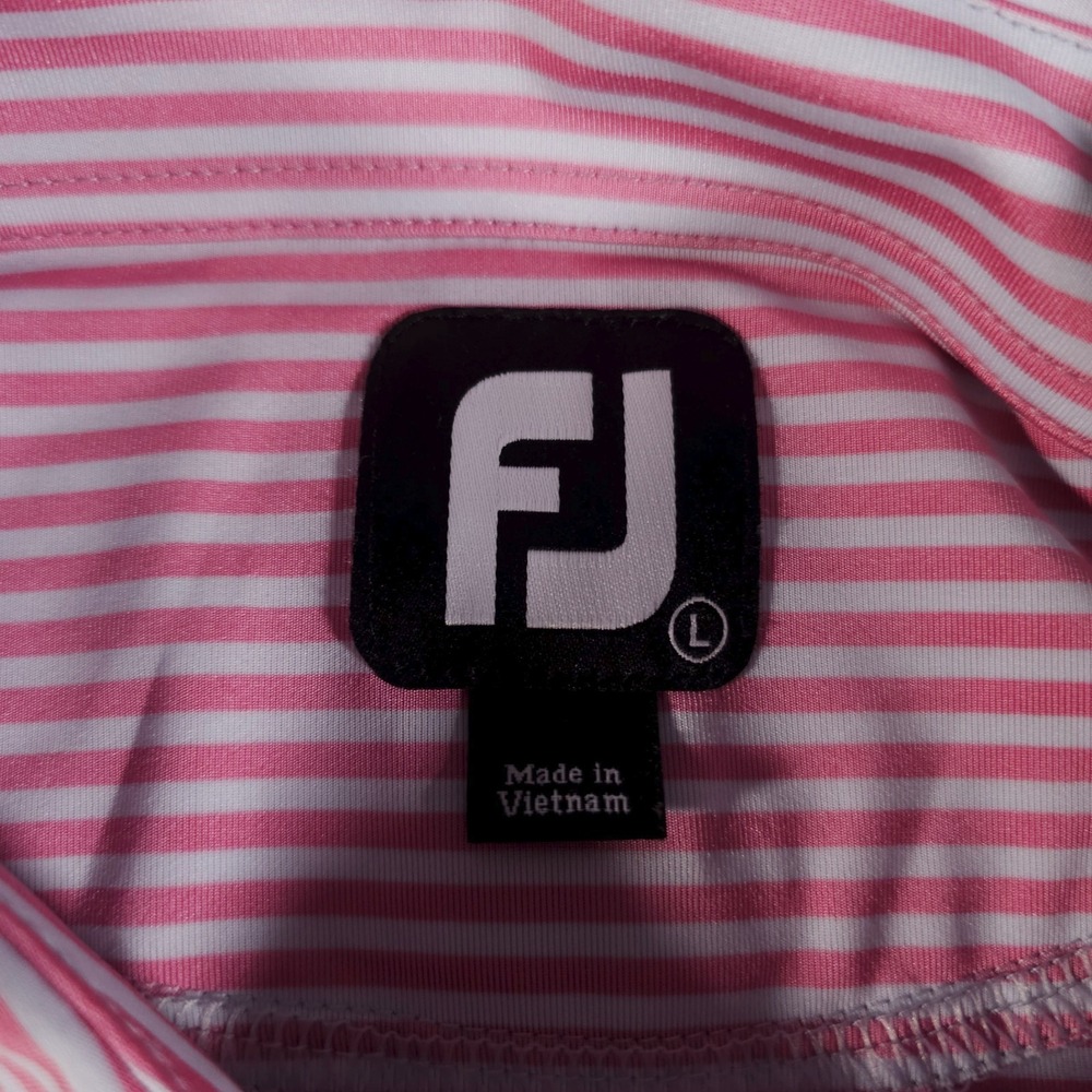 FootJoy Mens Large Pink White Striped Performance Stretch Golf Polo Short Sleeve - Picture 3 of 8